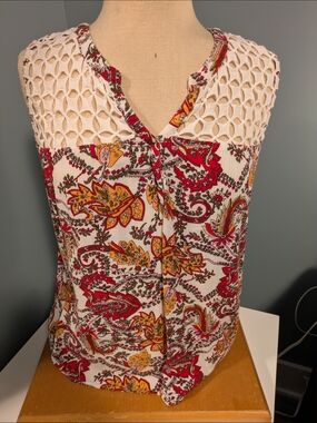 Daniel Rainn Crochet Yoke Paisley Camisole - White, Red, Yellow